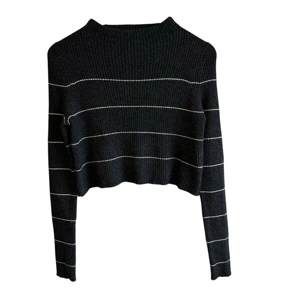 360 Cashmere Isa Stripe Cropped Sweater M Dark Gray - Picture 2 of 9